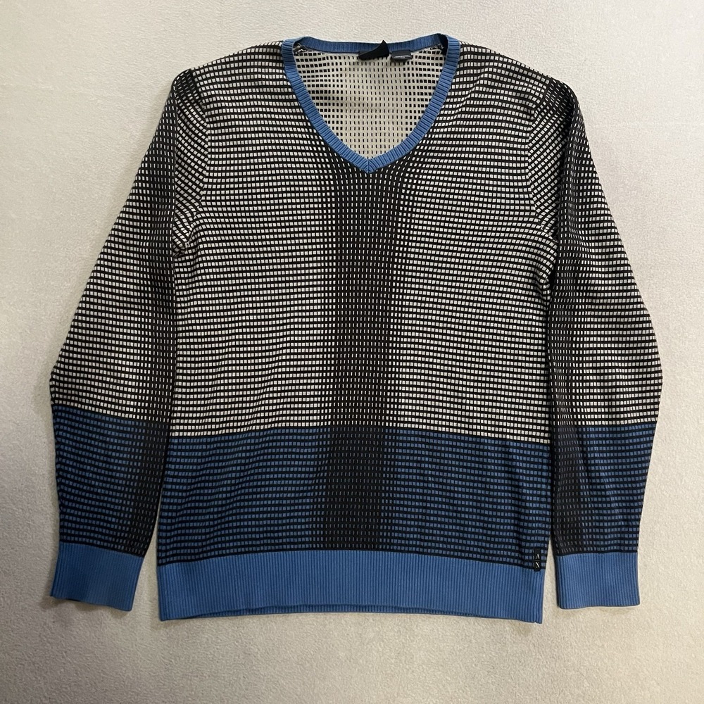 Armani Exchange Sweater Men's Size Medium Geometric Stretch V Neck Tennis Jumper